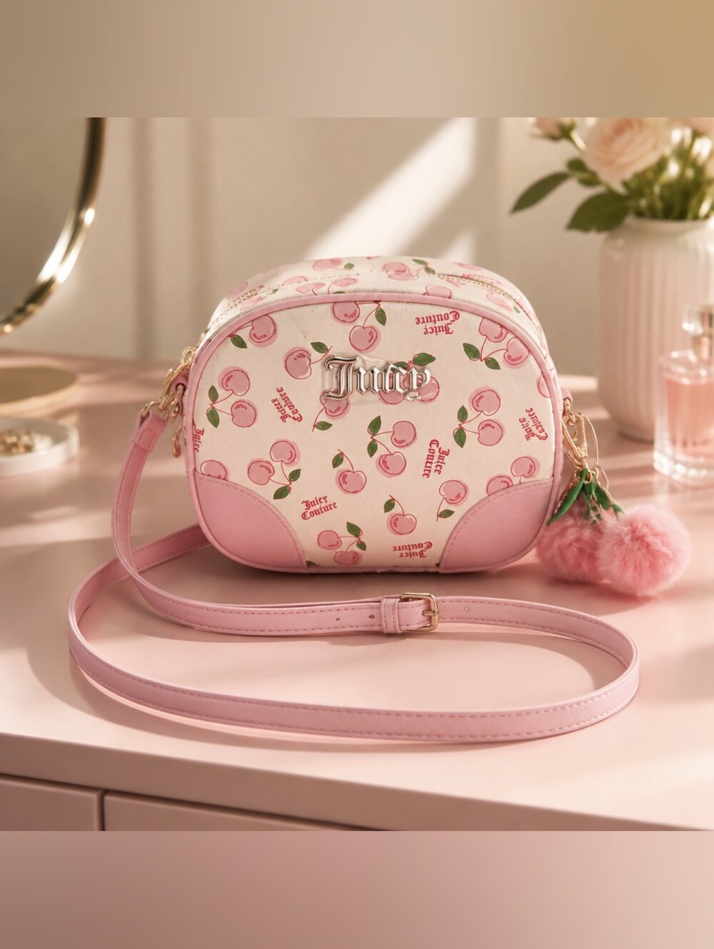 Juicy Couture Pink Fruit Print Crossbody Bag